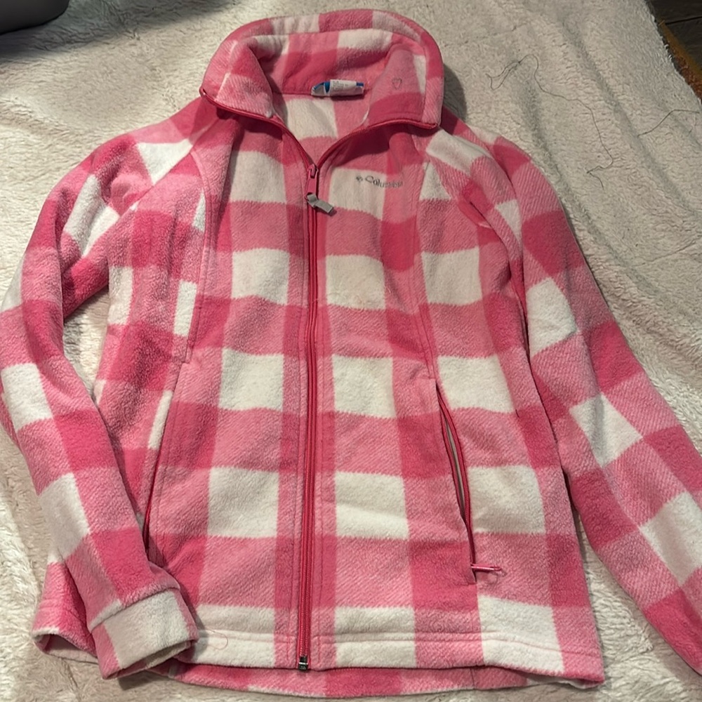 Pink Gingham Columbia Fleece Jacket